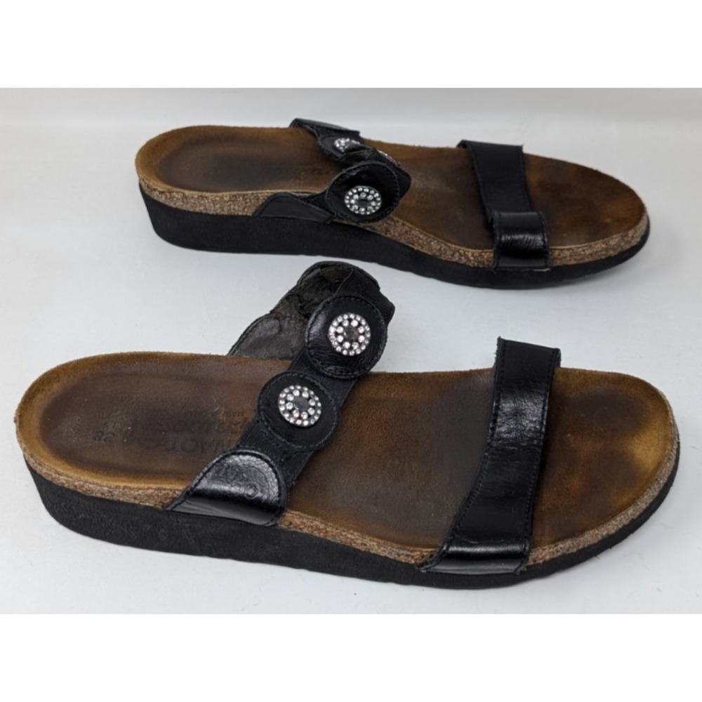 Naot Marissa 2-Strap Black Rhinestone Comfort Cork Sandal's Women's 38 / 7